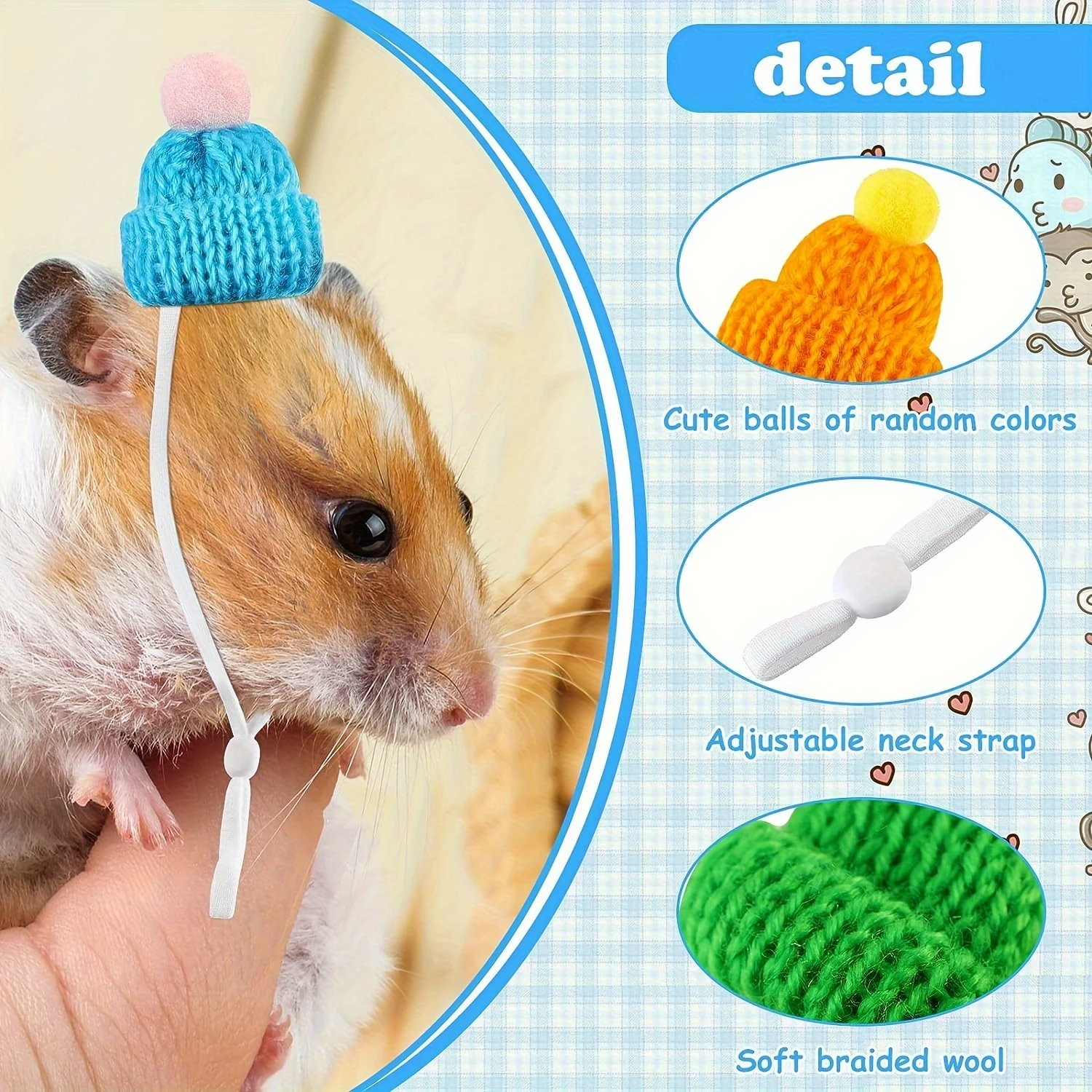 Adorable Knitted Hamster Hats with Drawstring Closure Soft Warm and Plush Headwear for Small Pets like Chinchillas 2pcs/set