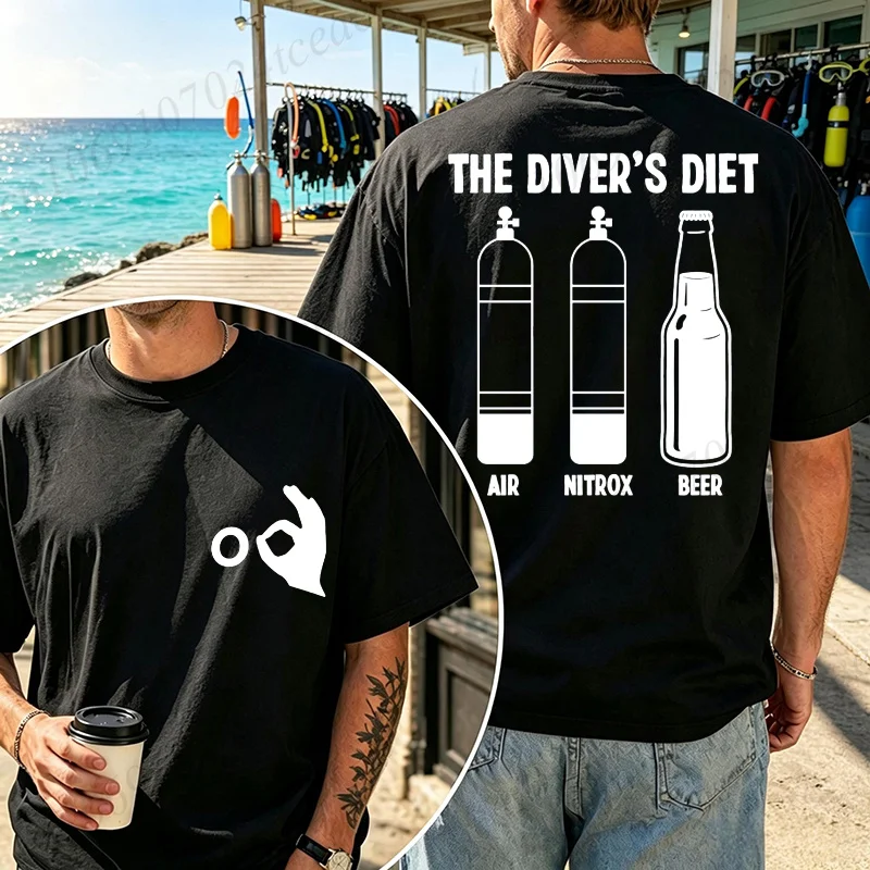 The Diver's Diet T-Shirt, lustiges T-Shirt mit Aufdruck „Scuba Diver Beer“, übergroßes Unisex-T-Shirt für Sommer, Strand, Sport, Freizeit, T-Shirt, Geschenk für Taucher