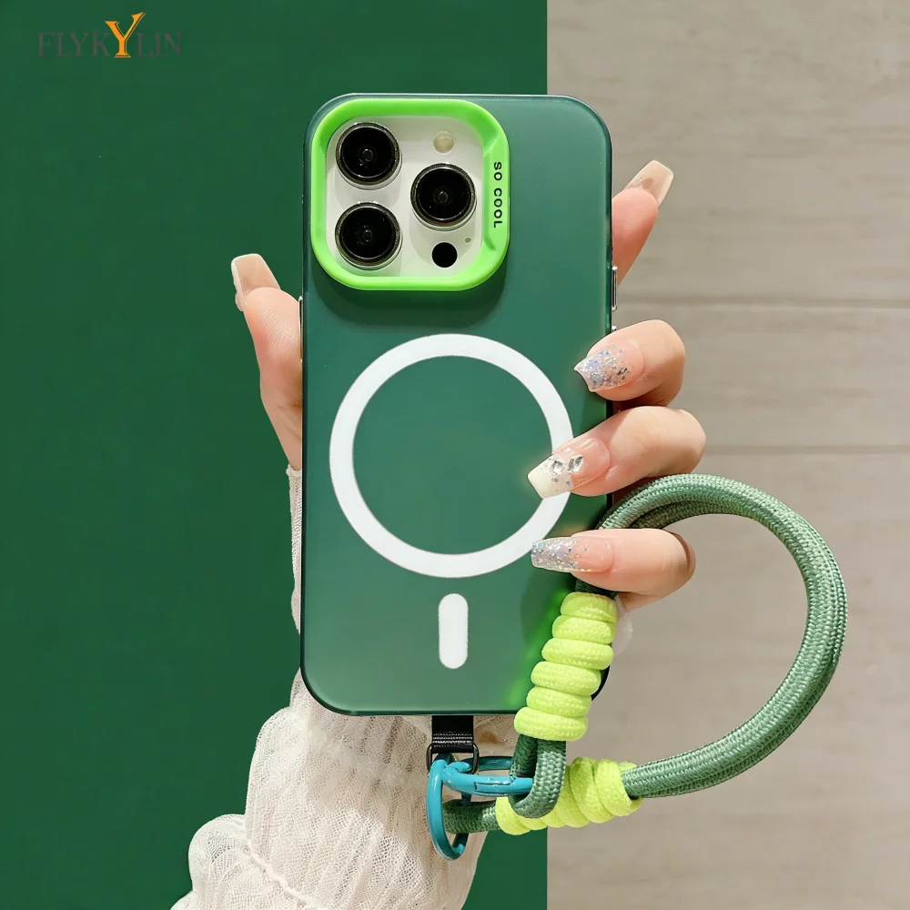 Silver Shockproof Phone Case with Magnetic Suction and Hand Rope