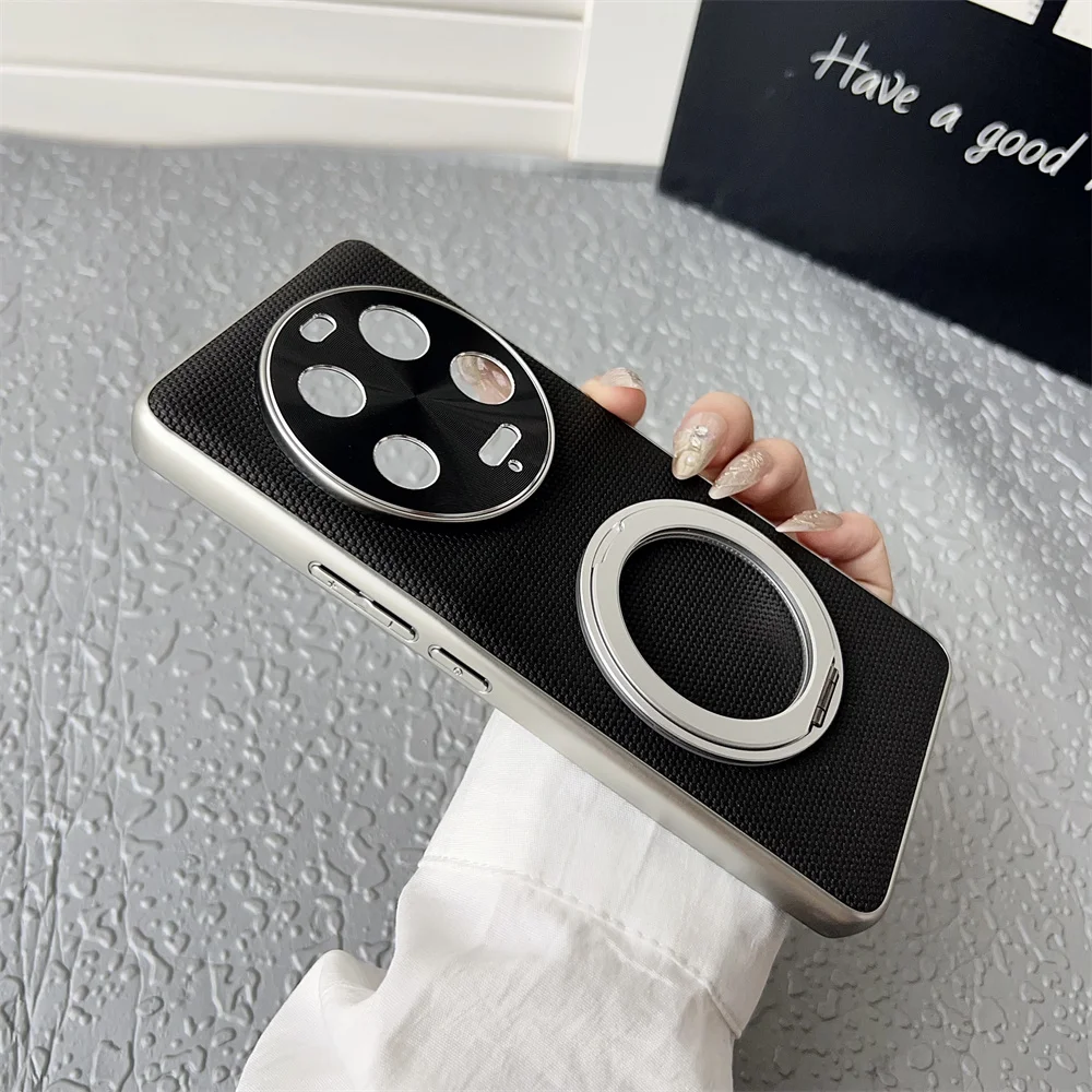 Luxury Soft Armor Leather Case with Magnetic Stand and Metal Lens Protection Cover
