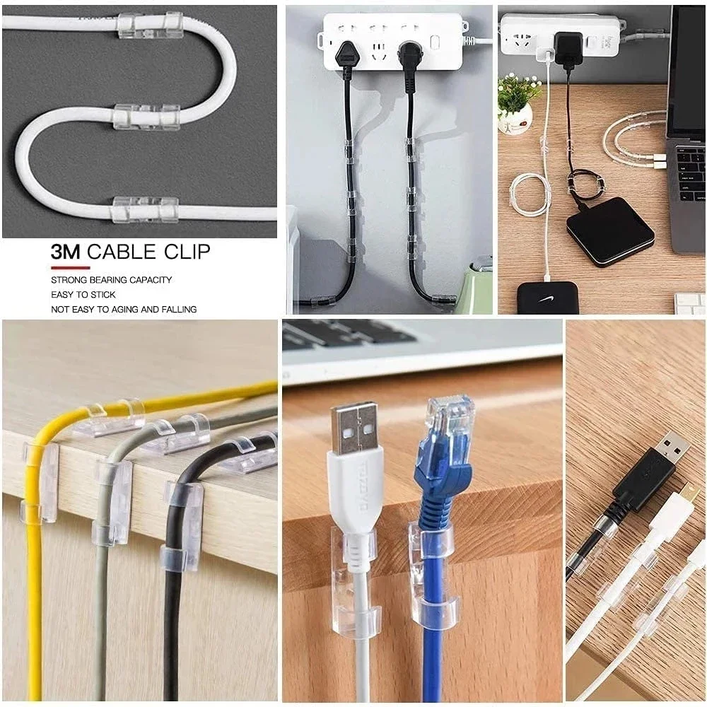 20 Pcs Cable Organizer Self Adhesive Drop Wire Holder Cord Management Tidy Fixed Clamp Earphone Line Clip Home Office