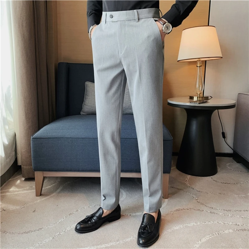 Brand Clothing Autumn Casual Business Suit Pants Men Fashion Embroidery Office Social Trousers Wedding Party Suit Pant 28-38