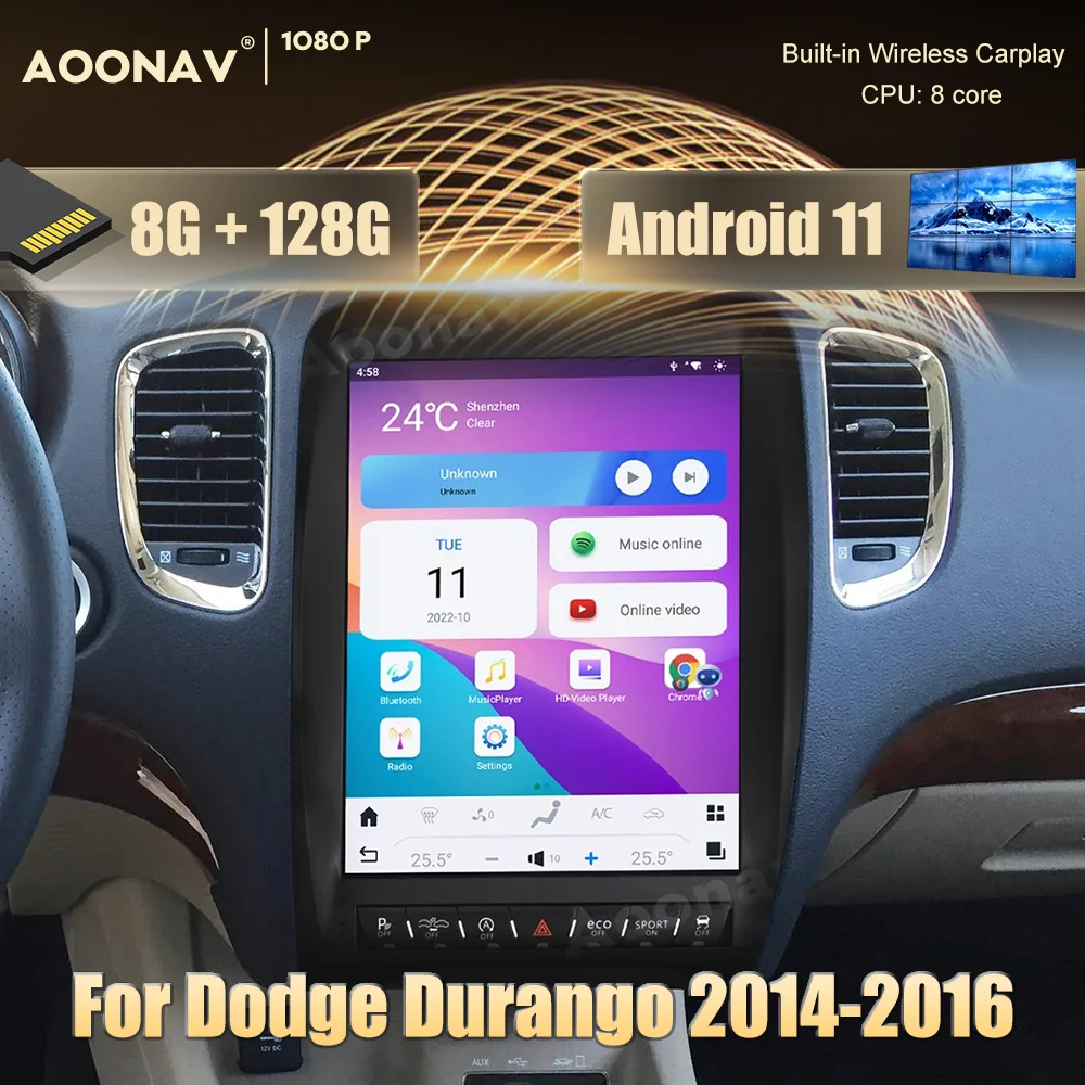 

Автомагнитола 12,1 дюйма для Dodge Durango 2014-2016, сенсорный экран, GPS-навигация, аудио, стерео, мультимедийный плеер, головное устройство Android 11