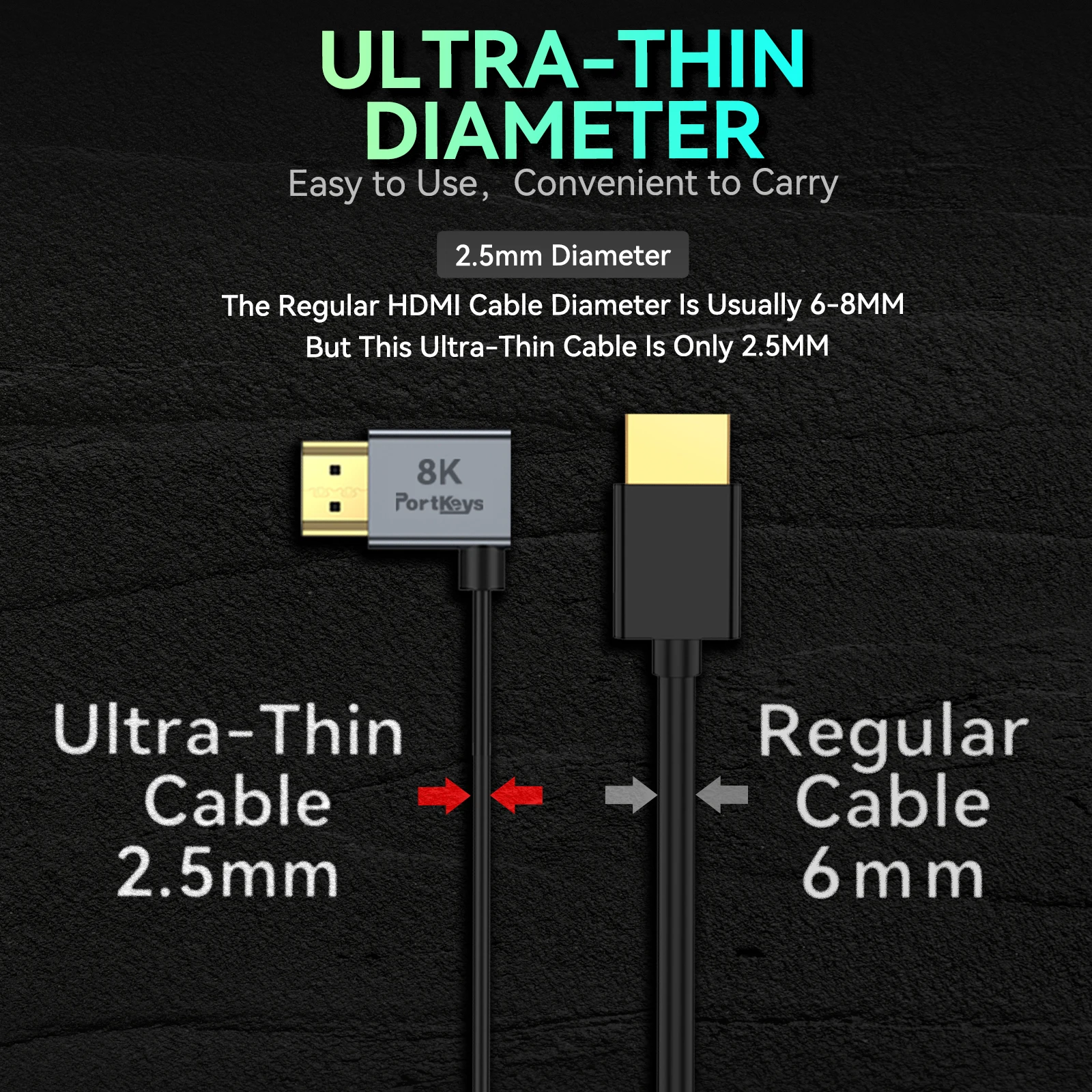 Portkeys 2.5mm Ultra-thin 8K 120Hz HDMI-compatible Cable 0.3m/1m For Camera