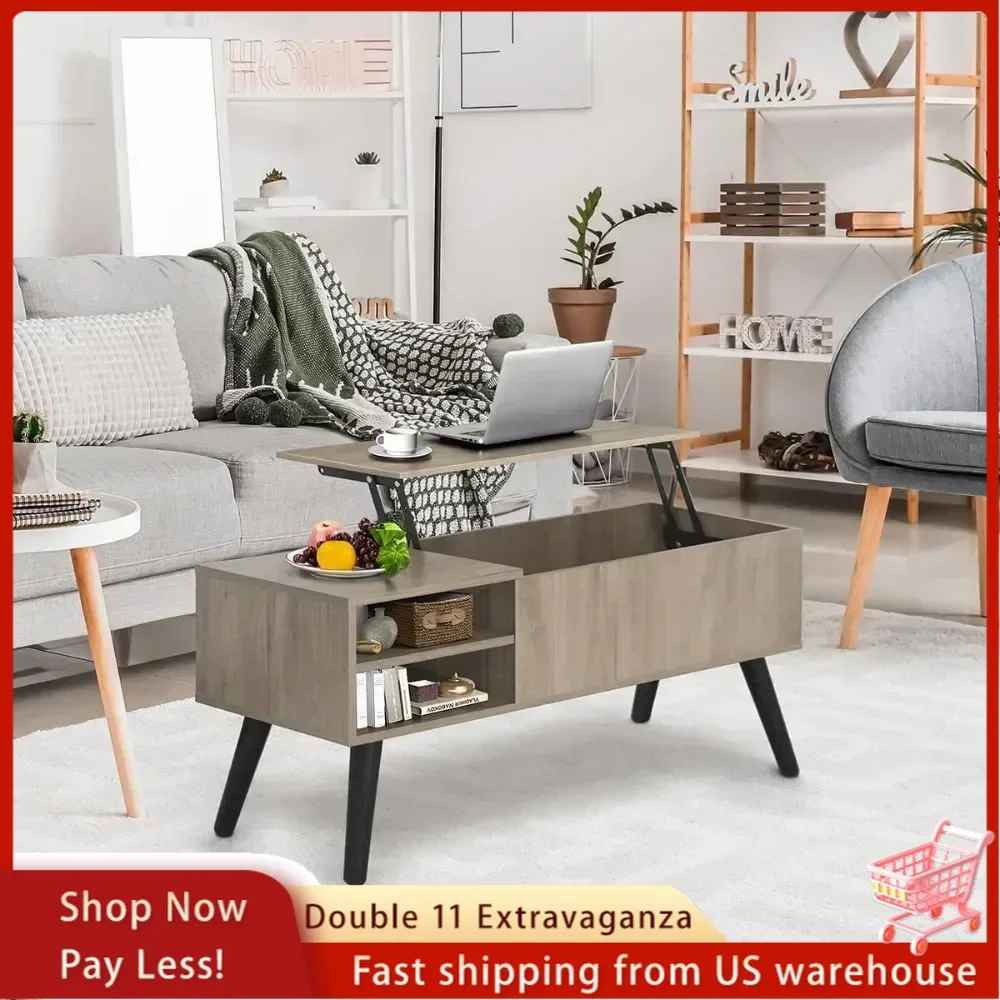 Lift Top Coffee Table with Hidden Compartment-Modern Living Room Dining Table with Rising Tabletop Lifttop Desk for Apartment