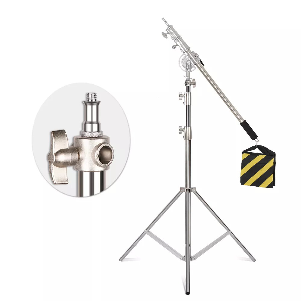 Stainless Steel Kit Cross Arm 2.9m Light Stand With Weight Bag Photo Studio Accessories Extension Telescopic Rod 2.49M Length
