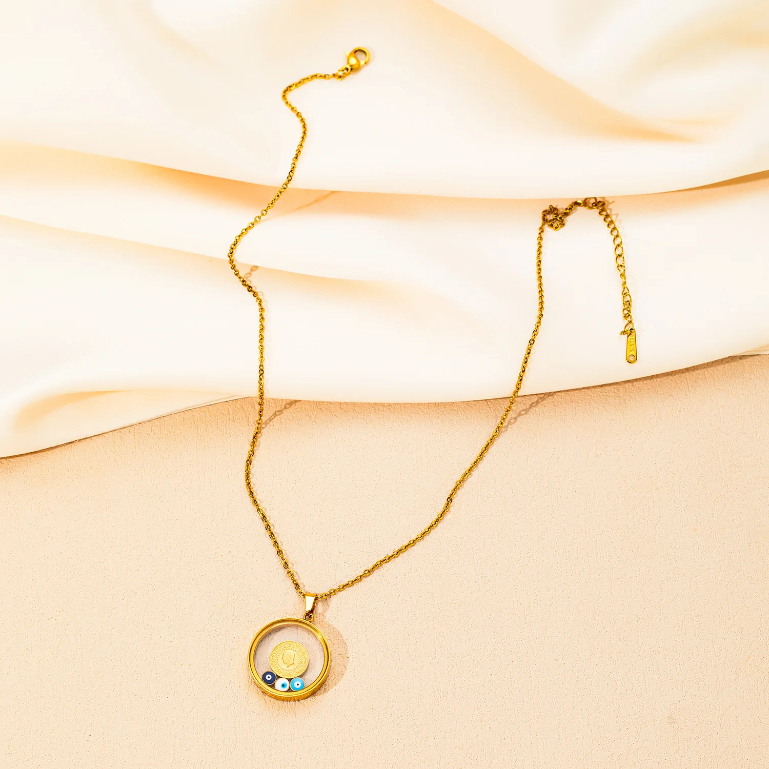 Chic Stainless Steel Turquoise Pendant Necklaces Trendy Blue Eye Choker Necklace For Women 4