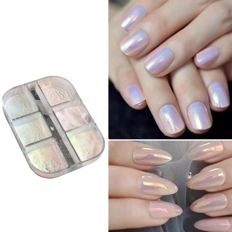 

Q1QD 6 Grids Mirror Nails Glitter Powder Mirror Chrome Rubbing Dust Shimmers Fine Pigment Wedding Decoration Manicure