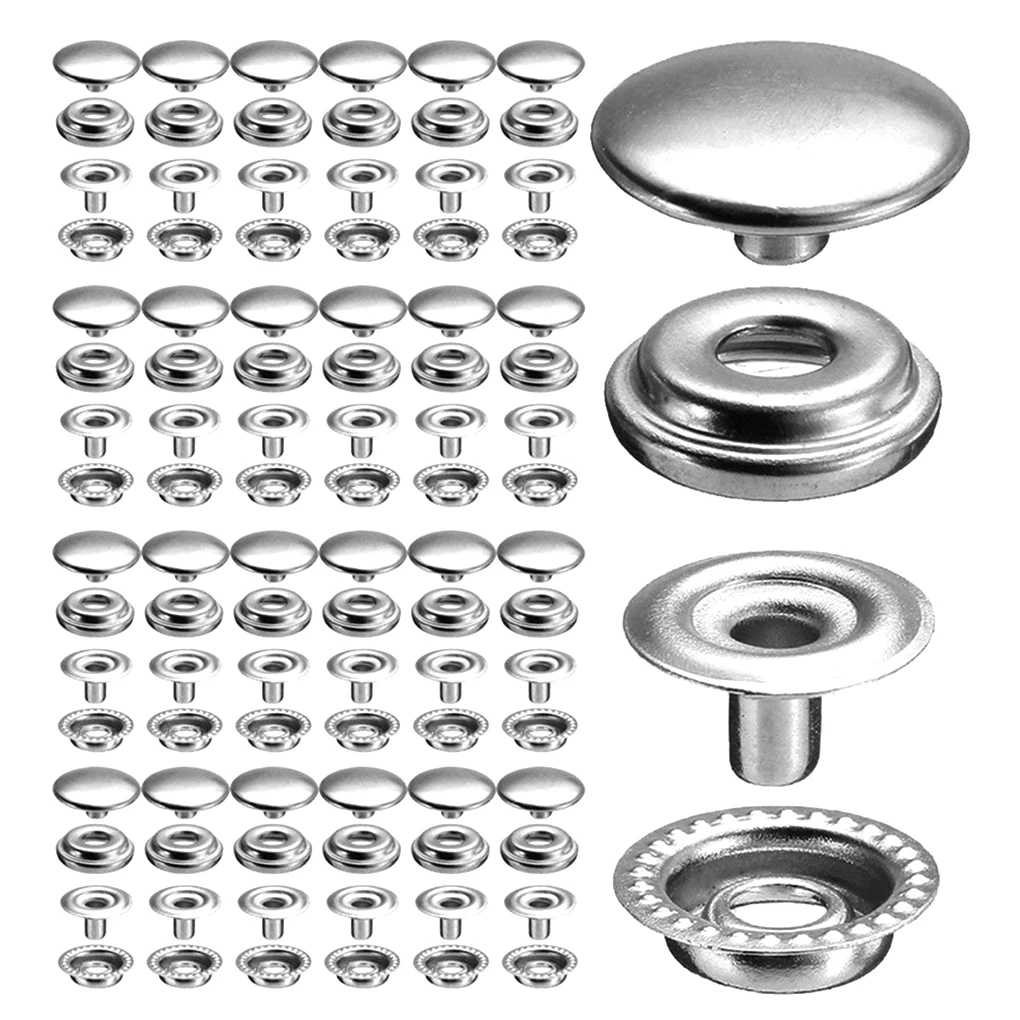 25Set Bottoni Automatici Da Cucire Da 15Mm Bottoni A Pressione In Metallo In Acciaio Inossidabile Bottoni A Pressione Per Copertura Per Barca, Pelle D