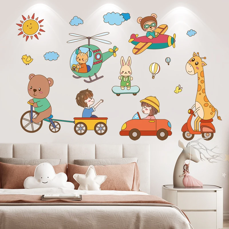 Cartoon Transportation Wall Stickers Vinyl Diy Animals Children Mural Decals For Kids Rooms Baby