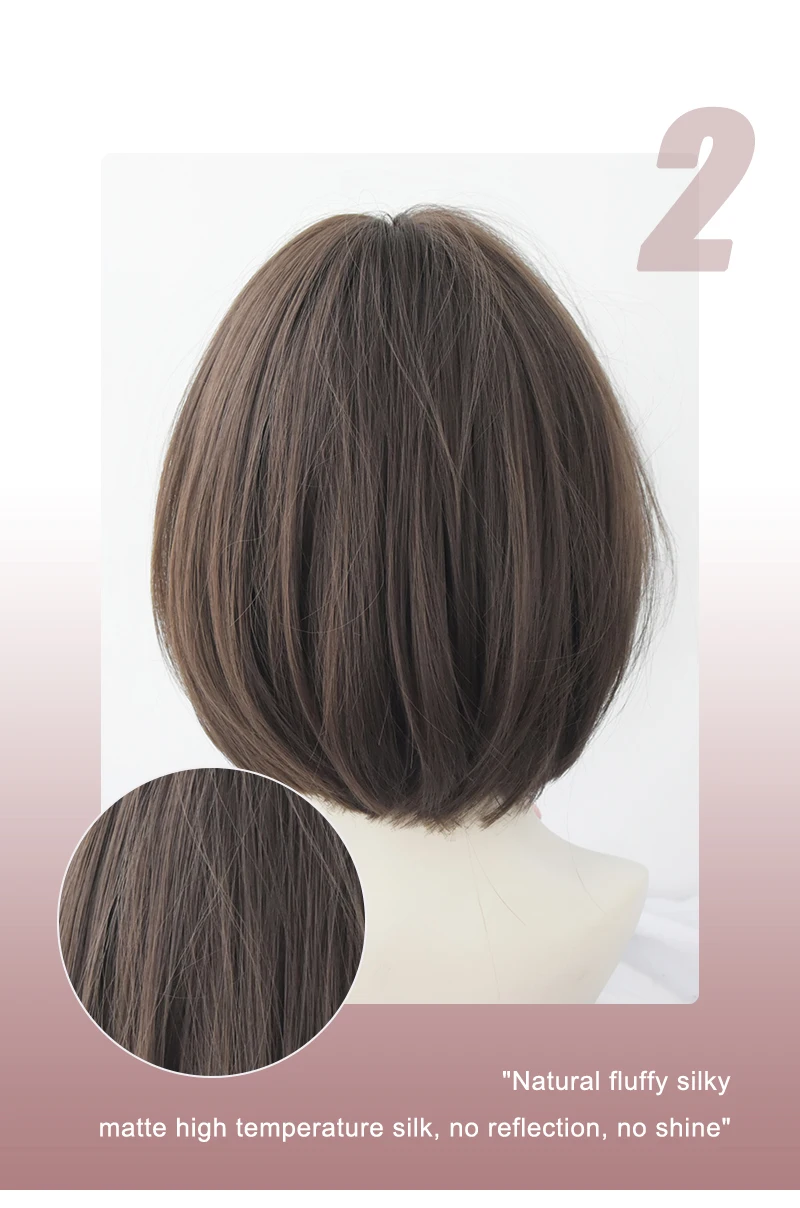 ボブ 7JHH WIGS Short Straight Cool Brown Bob Wig for Women Daily