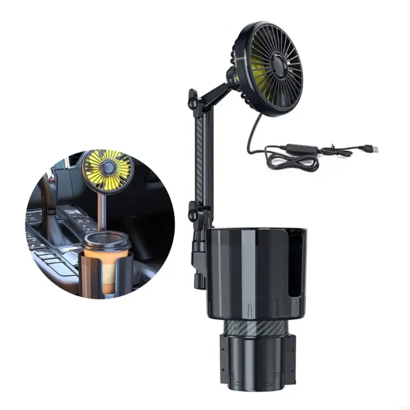X13B Car Cup Holder USB Car Fan 2 in 1 Adjust Speed 360 degree Rotating Fan