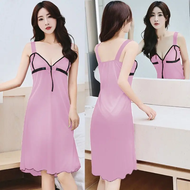 Pajama Women Summer. Imitated Silk Nightdress Ice Silk Thin Loose Plus Size 200 Pounds Pregnant Slip Nightdress sexy sleepwear