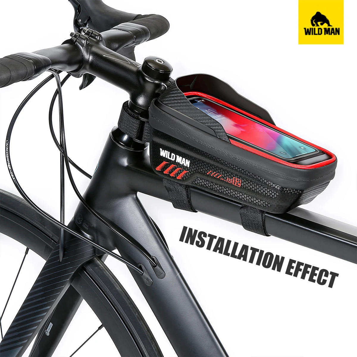 Bike Bag Bicycle Bag Bike Accessory WILD MAN E12 Road Mountain Bicycle Bag EVA Hard Shell Waterproof Touch Screen Front Beam Bag Upper Tube Mobile Phone Saddle