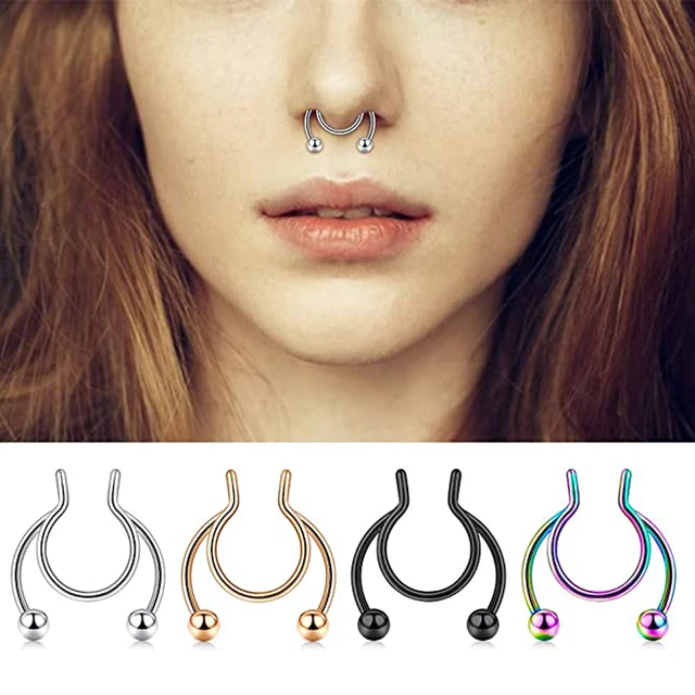 Gold Septum Septum Piercing Double Nose Ring Magnetic Fake