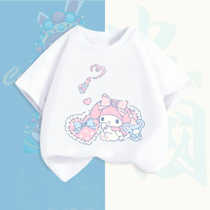 

My Melody Summer Children T-Shirt Sanrio Anime Cartoons Casual Clothes Girl Boy Short Sleeve Tops Kawaii Gift