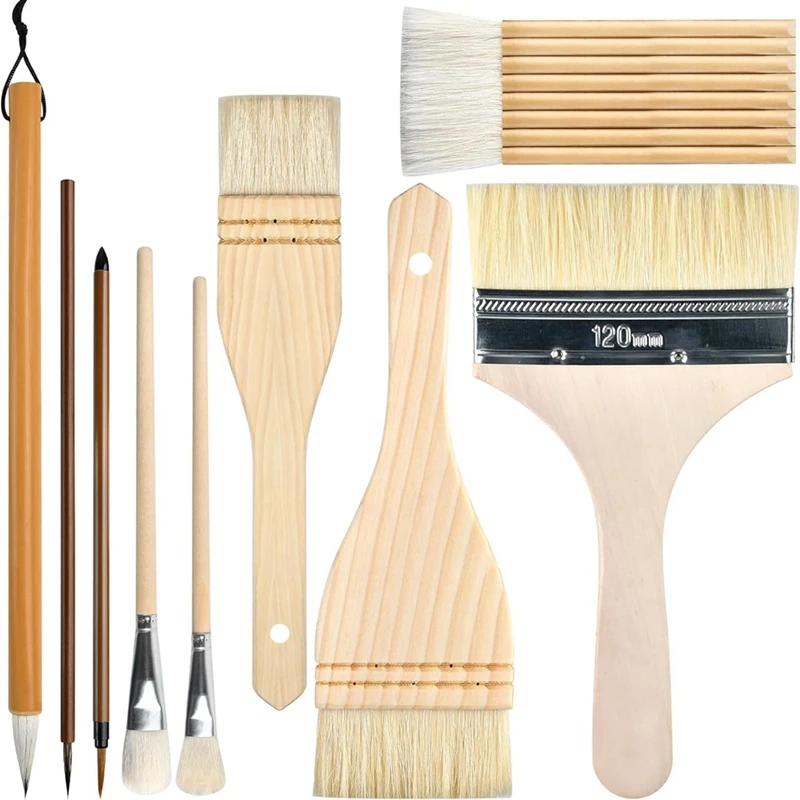 

9 Piece Pottery Glaze Brush Set, Wooden Long Handle Glaze Brushes Of Different Shapes, Suitable For Pottery