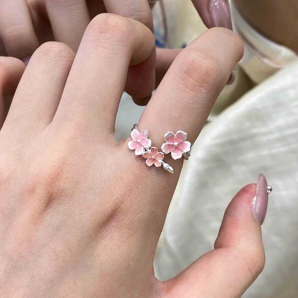 2025 New Sweet Gradient Flowers Cuff Finger Rings For Women Fashion New Anniversary Jewelry Gift Party Wholesale 5