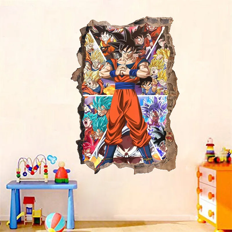 Dragon Ball Wall Sticker Goku Sayajins Realistic Broken Wall Decoration Painting Children's Room Cartoon Decoration PVC Sticker dragon dream catcher round drill diamond painting 30 60cm big size