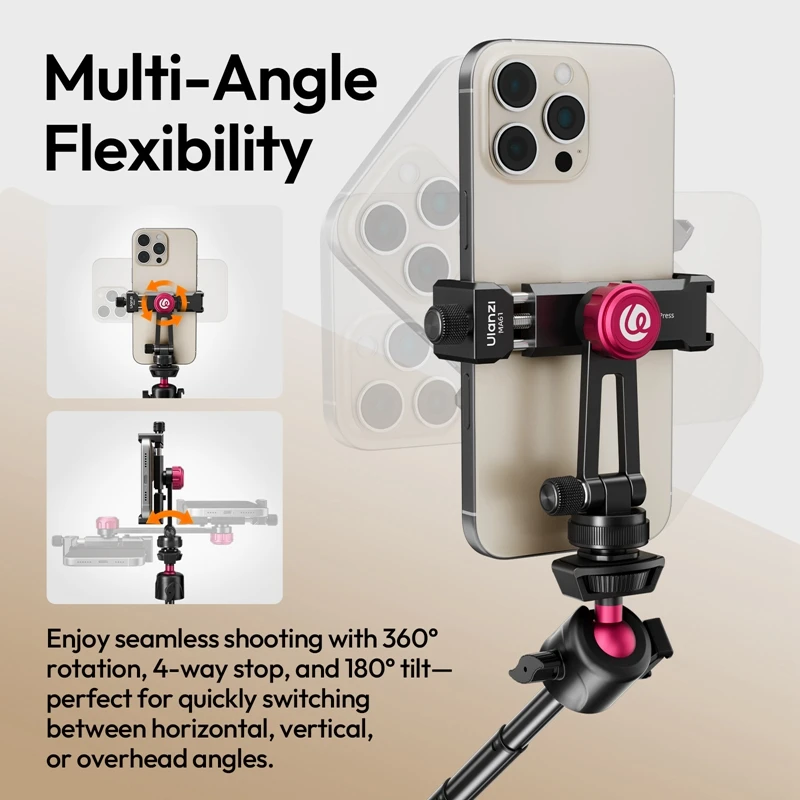 Ulanzi MA51 QuickClip Phone Clamp / MA61 QuickClip Phone Clamp with Cold Shoe Mount for Camera Phone Light Vlog Shots Livestream