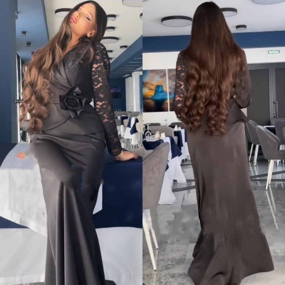 Jersey Flower Pleat Formal Evening Straight V-Neck Bespoke Occasion Gown Long Dresses