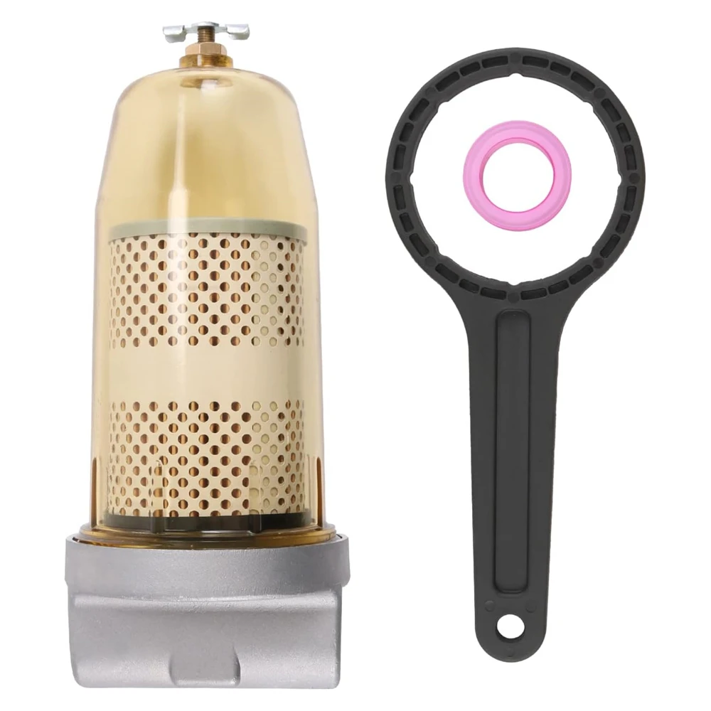

496 Fuel Tank Filter Assembly with Wrench for Gasoline and Diesel Water Separate 30 Micron Max 25 Gpm 150 Psi with 1”NPT Top Cap