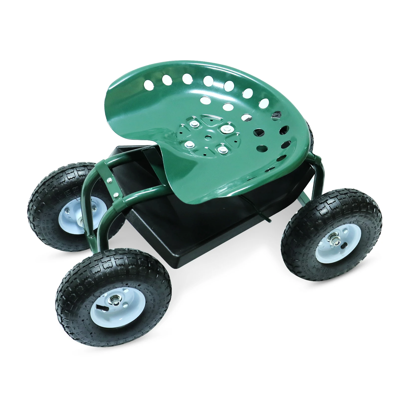 

Rolling Garden Cart Tool Storage Basket Swivel Seat Planting Tray Work 220lbs