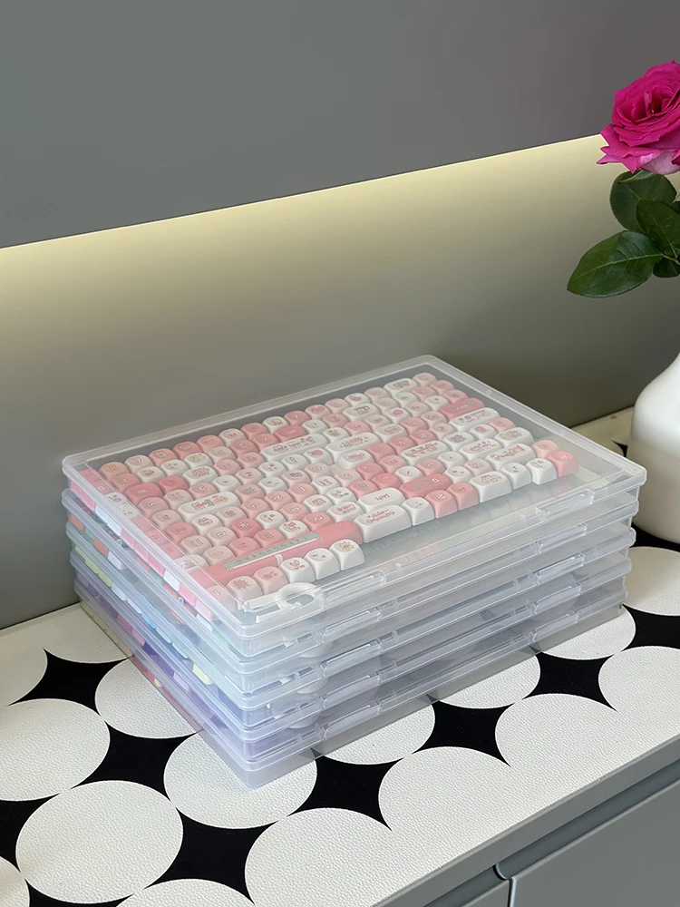Desktop A4 Keycap Storage Box Transparent Dustproof Mechanical Keyboard Keycap Organizer Display Box Rectangular Staable PP