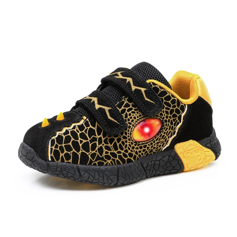 Children Shoes Autumn Mesh Boys Little Kids LED Eyes Light Up Winter Warm Outdoor Casual Sports Sneakers 26-31#