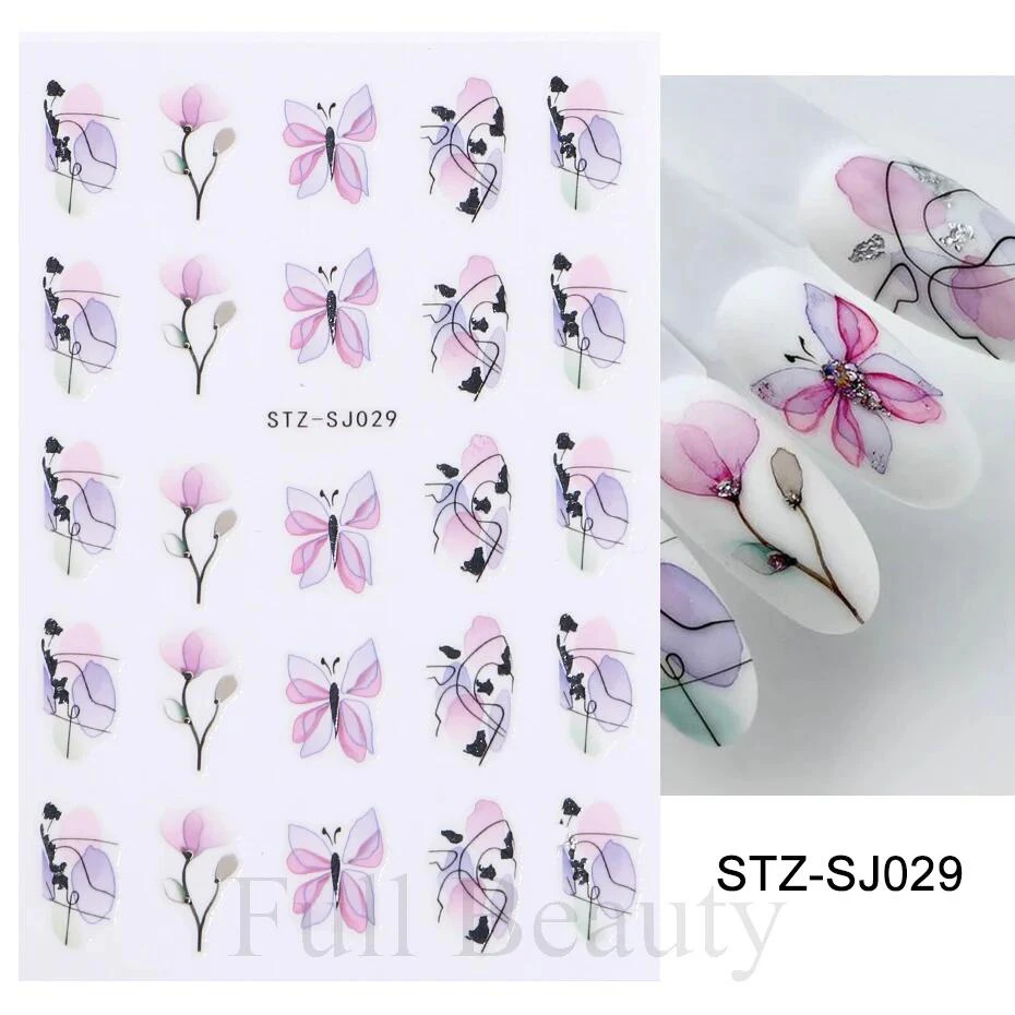 3D Golden Fall Nail Stickers Black Gold Leaf Cotton Flowers Transfer Decals Nail Adhesive Sliders Manicure New Design Decoration 6