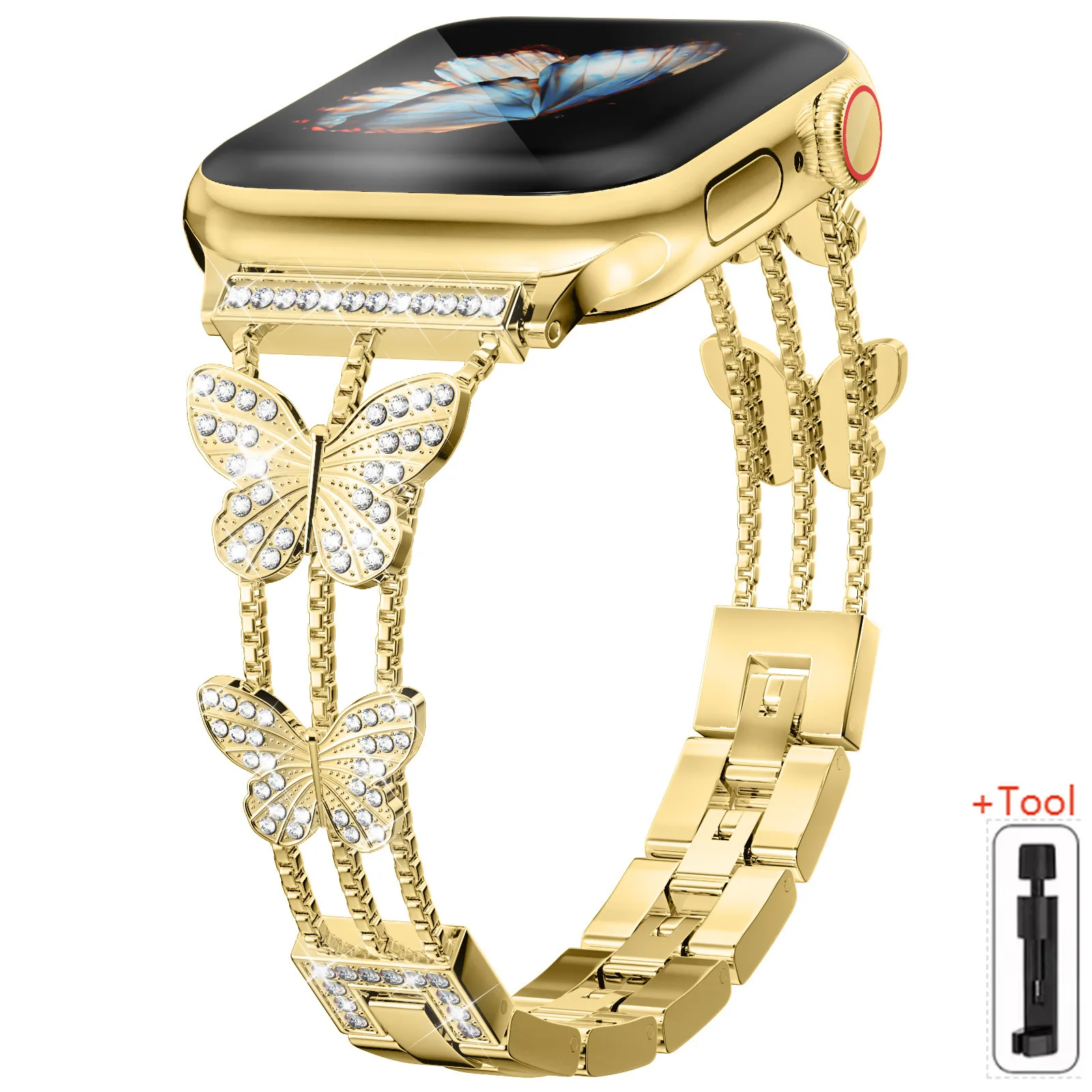 Butterfly Diamond Bling Metal Bracelet Strap