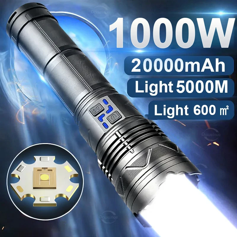 

1000000LM 1000W Самый мощный в мире фонарик Военный тактический фонарь с зумом 5000M Охота Кемпинг USB Перезаряжаемый фонарик