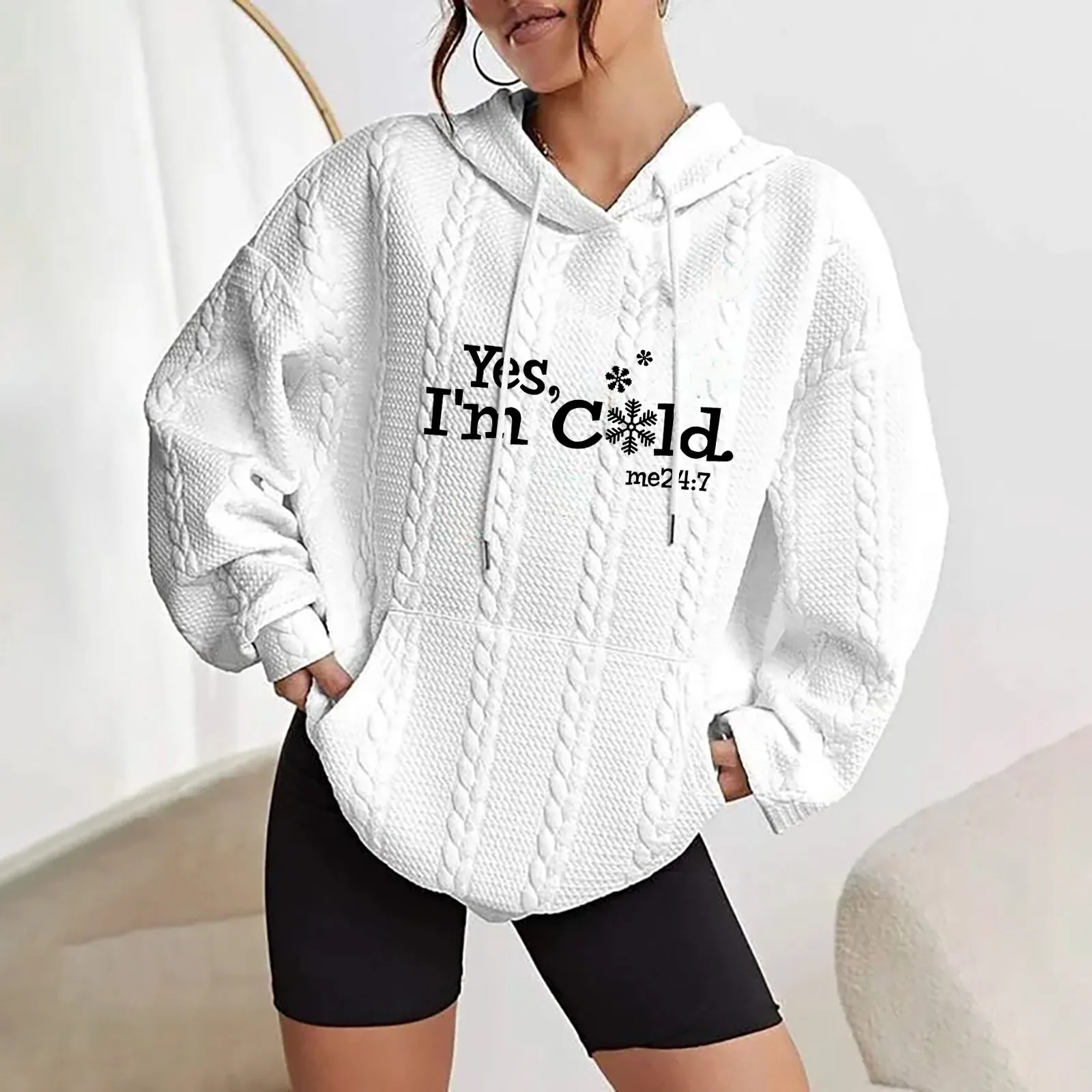 

Waffle Hoodie For Womens Soft Casual Sweatshirts I'Am Cold Letter Priting Loose Oversized Long Sleeve Pullovers Exercise Jumper