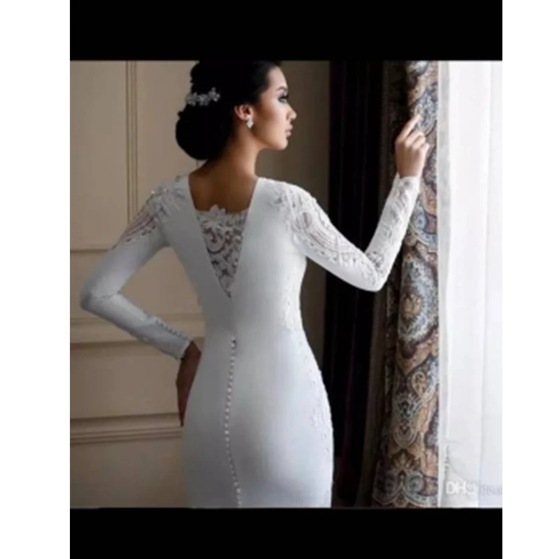 SoDigne Muslim Mermaid Satin Lace Wedding Dresses For Women 2023 Long Sleeves Arabic Bridal Dress Elegant Bride Gown 3