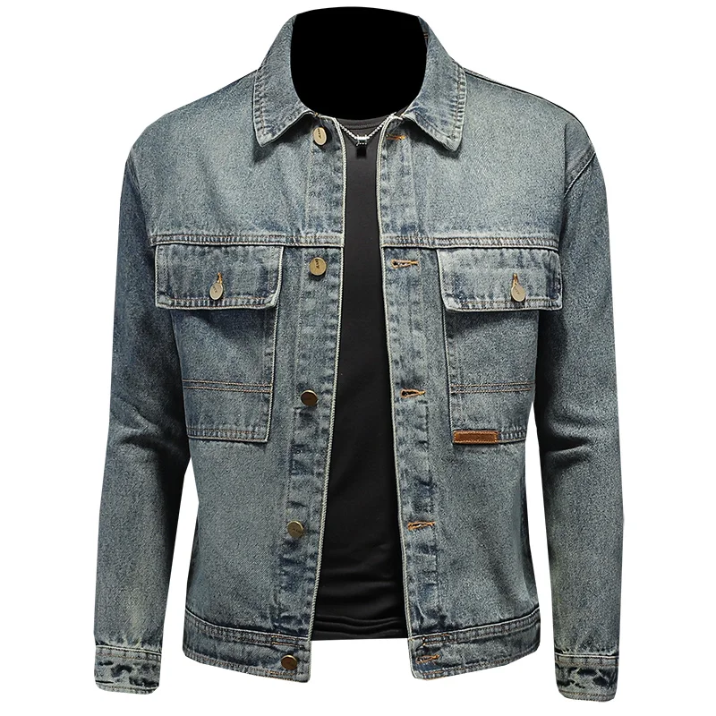 Men's Retro Classic Denim Jacket Autumn Street Trend Handsome Riding Windproof Men's Clothing High Street Casual Lapel Jacket