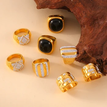 Anelli di lusso in acciaio inossidabile per donna ragazza zircone striscia di agata nera anelli da donna fedi nuziali anelli rotondi gioielli impermeabili