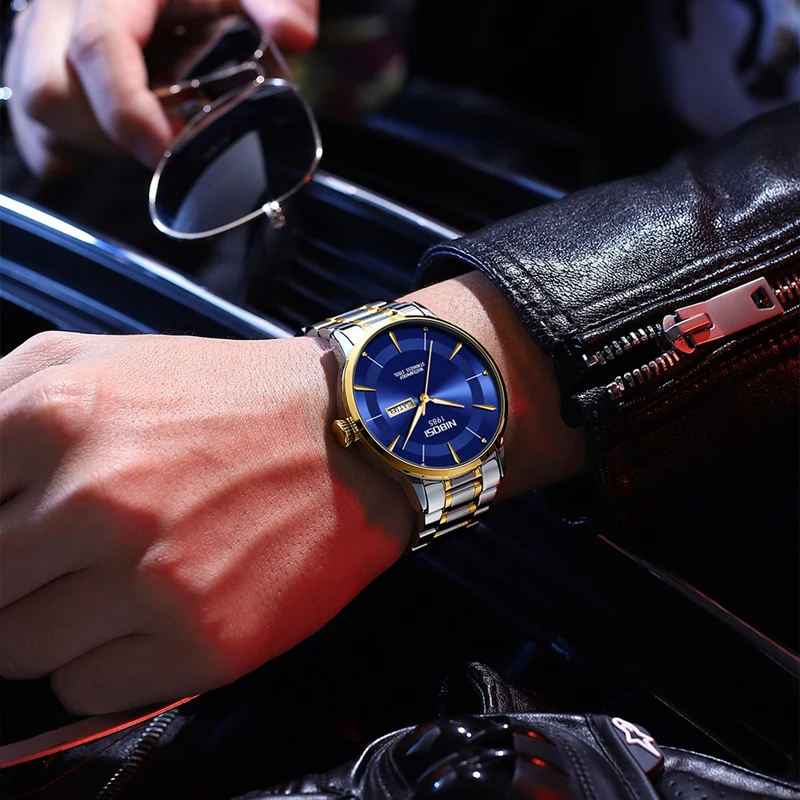 NIBOSI Brand Fashion Blue Quartz Watch for Men Stainless Steel Sport Waterproof Week Date Business Men Watches Relogio Masculino
