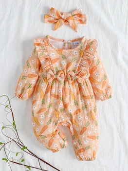 2025 Summer New Style Printed Long-Sleeved Bow Long Jumpsuit Fashion Casual Two-Piece Set