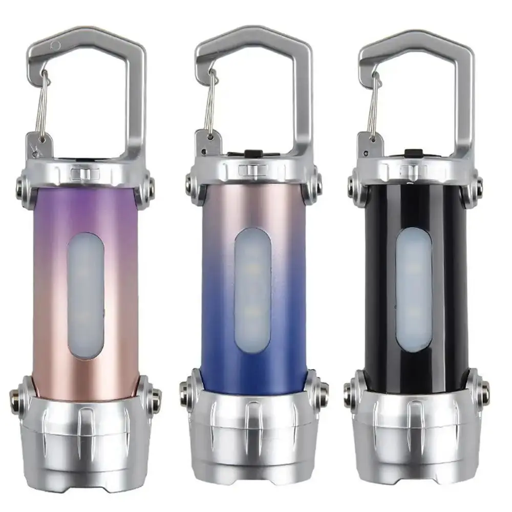 Powerful LED Mini Keychain Flashlight USB Rechargeable Handheld Design Outdoor Camping Torch Super Bright Red Blue Light