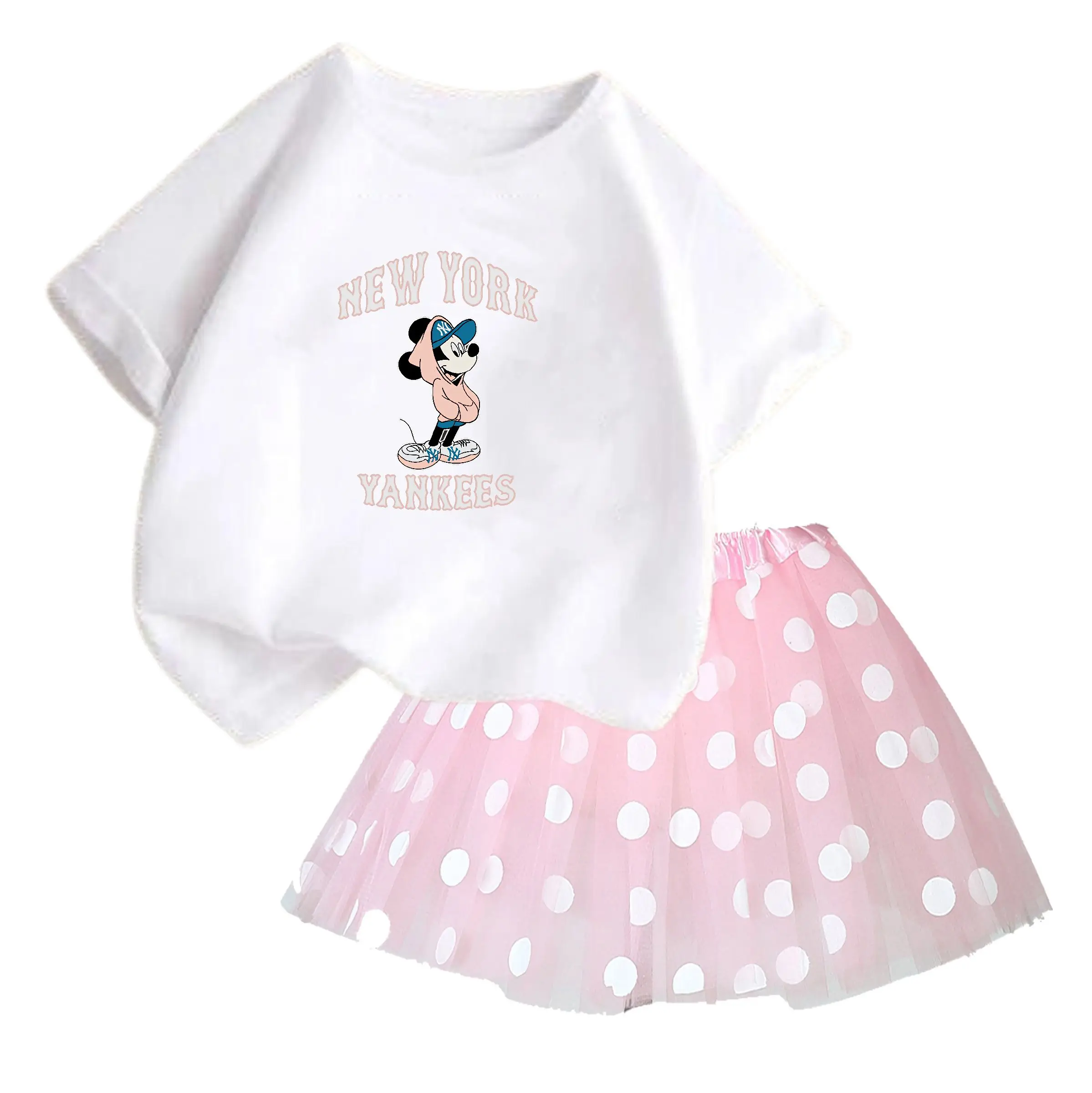 

Mickey Minnie Kids T-shirt Disney Birthday # 1-9 Girls Clothes Kids Kawaii Anime cartoon Little Baby Casual T-shirt + Skirt