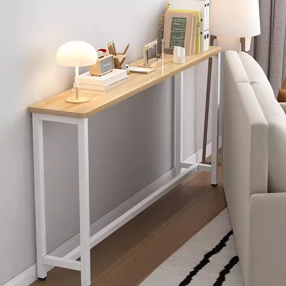 Simple Long Slim Sofa Table with Metal Legs for Small Spaces, Single Tier Sofa Desk for Hallway Behind Couch & Bed Foot, Versatile Sofa Table for Small Spaces, Easy Assembly Bed Foot Bench in White, 100*20*75.2cm