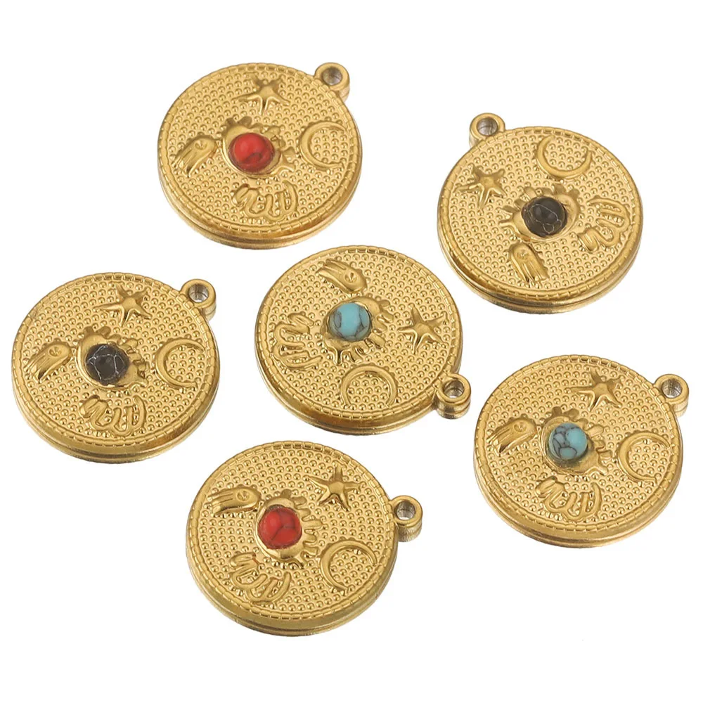Stainless Steel Natural Stone Round Moon Star Pendant DIY Necklace Earrings Jewelry Accessories 1