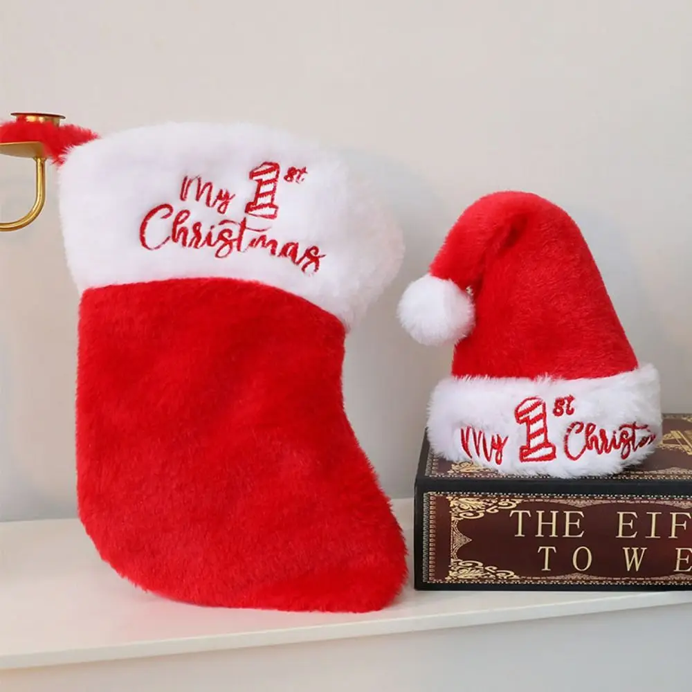Funny Soft Knitting Christmas Stocking Red Letter Christmas Hat New Year Gift Party Supplies Xmas Tree Decoration Event Layout