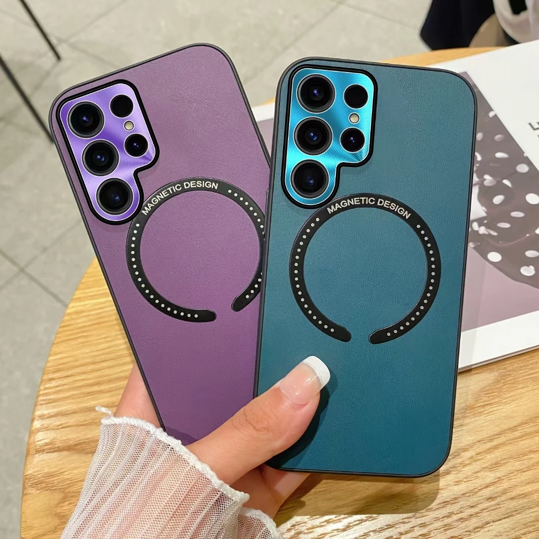 

For Magsafe Wireless Charging Soft Phone Case For Samsung Galaxy S22 S23 Ultra Plus Magnetic Shockproof Premium Leather Cover