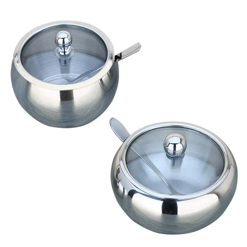 304 Stainless Steel Condiment Pot Seasoning Jar Spice Container Canister Cruet With Lid Sugar And Spices Bowl Kitchen Accessorie