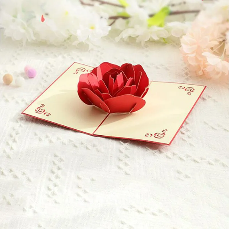 Description Picture 5 of item1PC 3D Stereo Rose Greeting Cards Wedding Invitations Blessing Cards Couple Gifts Romantic Roses Love Greeting Cards