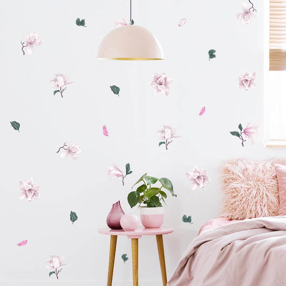 

Floral Magnolia Leaves Watercolor Wall Sticker Vinyl Removable Wall Decal Modern Living Room Girls Bedroom Interior Home Decor