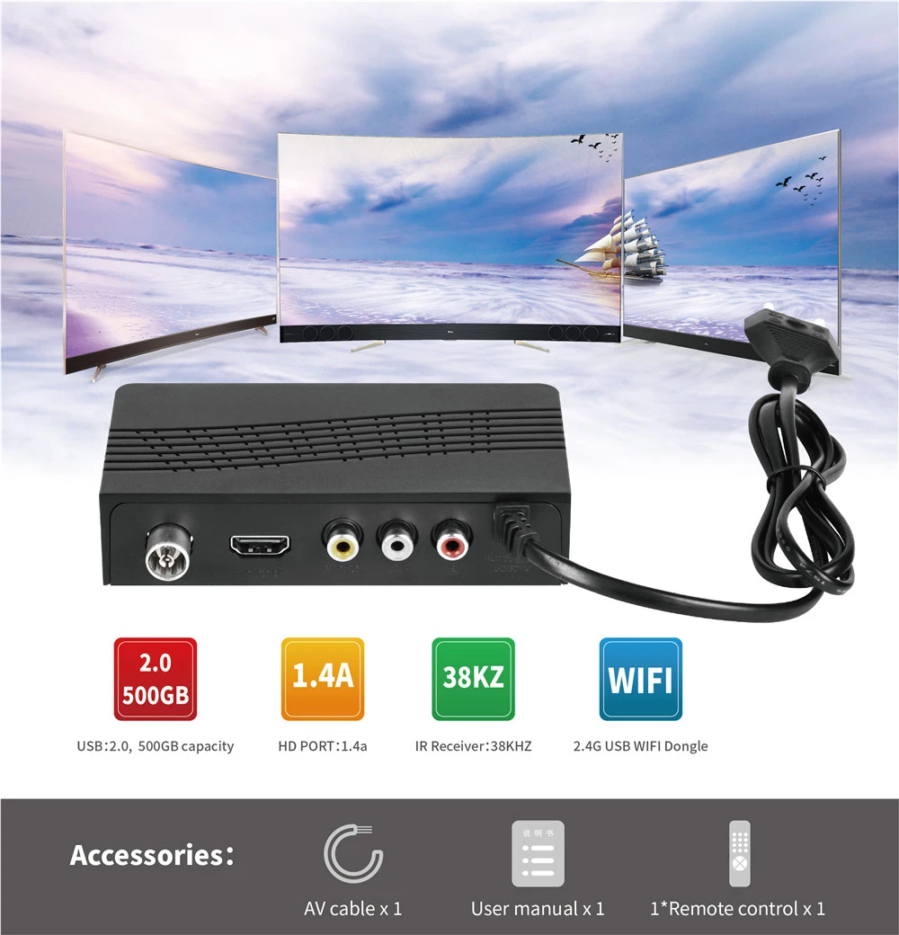 wireless tv antenna DVB T2 TV Tuner Wifi Free Digital TV Box HD 1080P DVB-T2 Tuner Receiver Satellite Decoder with TV Antenna For Monitor Adapter indoor aerial