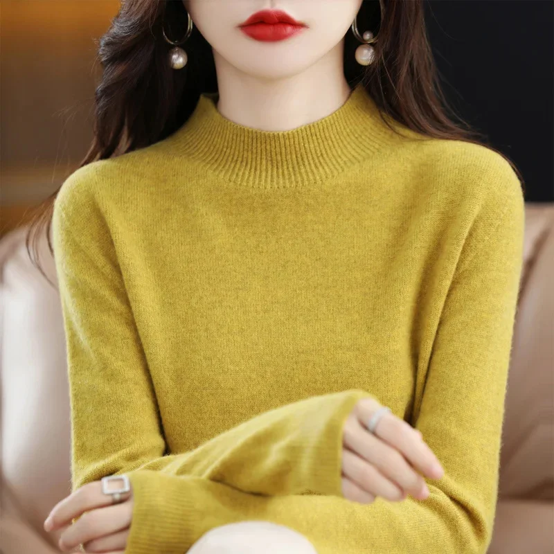 

100% Merino Wool Cashmere Sweater Women Knitted Sweater Turtleneck Long Sleeve Pullovers Autumn Winter Clothing Warm Jumper Tops