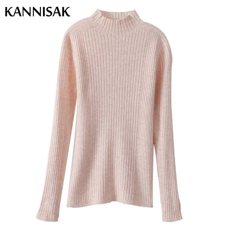 Womens Sweater Solid Mock Neck Inner Bottoming Shirt Korean Slim Fit Stretch Pullovers Autumn Winter Casual Knitted Warm Jumpers 5